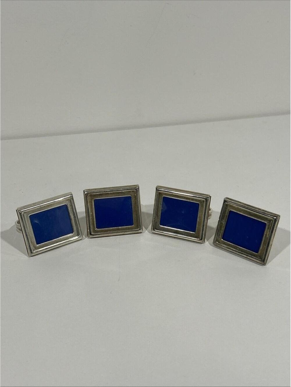 4 Silver Tone Napkin Rings & Mini Place Card Frames Holiday Table Set